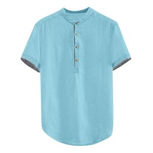 ZDFER Men’s Short Sleeve Henley Shirt Cotton Linen Casual Front Placket Basic T-Shirts Cotton Lightweight Button Shirts Mens Christmas Shirts Golf Shirts Ping Golf Shirts for Men Polo Shirts for Men