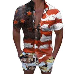 ZDFER 4Th of July Patriotic Shirts for Men Button Down Shirt USA Flag Print Tops Summer Casual Beach Short Sleeve Shirts Mens Christmas Shirts Golf Shirts Ping Golf Shirts for Men Polo Shirts for Men