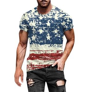 ZDFER Men’s Independence Day American Flag Print T-Shirt Casual Short Sleeve Round Neck Tee Shirts Outdoor Sport Tops Mens Christmas Shirts Golf Shirts Ping Golf Shirts for Men Polo Shirts for Men