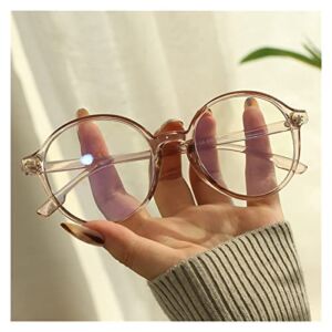 Reading Glasses, Round Women Classic Eyewear for Computer, Black Transparent Color Glasses UV,Men Anti Eyestrain Glasses (Color : Brown, Size : +3.0)