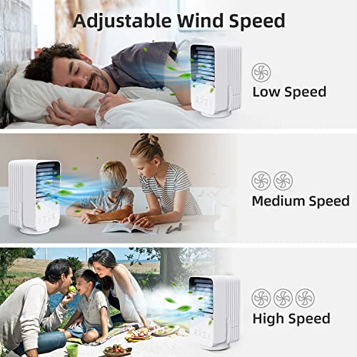 Portable Air Cooler, JREAWD 3 in 1 Mini Air Cooler with 120° Oscillation 3 Speeds USB Evaporative Air Cooler Fan with LED Light for Home Office Bedroom Kitchen Tent | The Storepaperoomates Retail Market - Fast Affordable Shopping