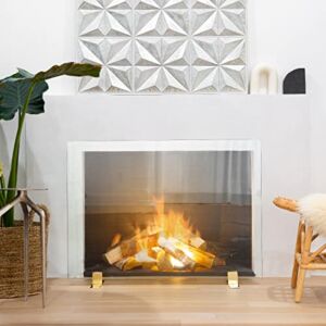 Barton 36″ x 29″ Inch Fireplace Screen Guard Panel Spark Fire Place Tempered Glass Screen Guard Fence