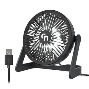 HomeLifairy 5.3 inch USB Desk Fan with LED Light, 3 Speeds Quiet Small Fan,360°Rotation Cooling Table Fan, Mini USB Desktop Fan for Desk Home Office Bedroom