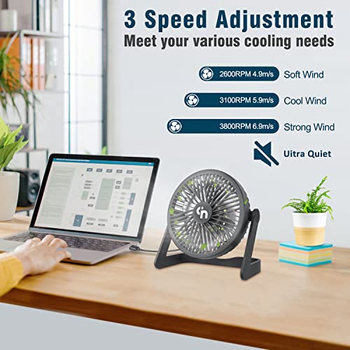 HomeLifairy 5.3 inch USB Desk Fan with LED Light, 3 Speeds Quiet Small Fan,360°Rotation Cooling Table Fan, Mini USB Desktop Fan for Desk Home Office Bedroom | The Storepaperoomates Retail Market - Fast Affordable Shopping