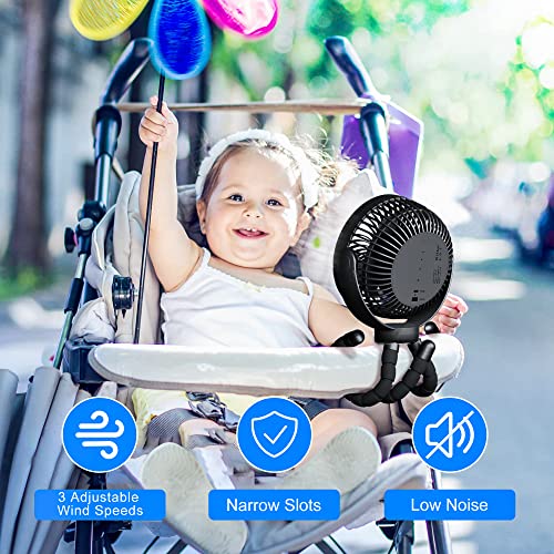 Baby Stroller Portable Fan 65Hours 10000mAh Rechargeable Personal Fan with Flexible 360° Rotatable Octopus Tripod，Strong wind Ultra Quiet Portable Handheld Fan, Student Bed Desk Office Room Camping | The Storepaperoomates Retail Market - Fast Affordable Shopping