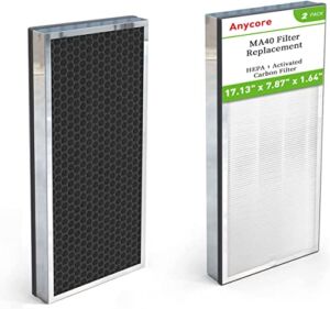 Anycore MA 40 Filter Replacement 2 Pack Compatible with Medify MA-40 Air Machine, Compare to Part#ME-40 Replacement Filter 3-in-1 Contains H13 True HEPA & Activated Carbon & Fine Pre-Filter
