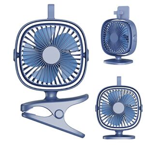 Small Desk Fan, WITHOUSE 3-in-1 Portable Clip on Fan Stroller Fan 4 Speeds 360°Rotatable Personal Battery Operated Mini Cooling USB Rechargeable Table Fan for Baby Home Office Car Camping Outdoor-Blue