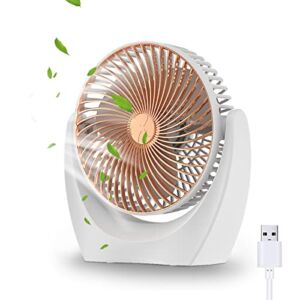 PLEASANT PEARL USB Fan, Small Desk Fan with Strong Airflow and Quiet Operation, Adjustable Speed and Rotatable Head, Small Personal Desktop Fan, Suitable for Home, Office, Outdoor, Travel (golden)