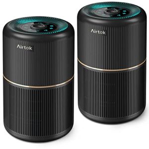 AIRTOK 2 Pack Air Purifier for Home Bedroom, Office Desktop Air Cleaners with 12pcs Fragrance Sponge, H13 HEPA Filter, 4 Stage Filtration up to 376 sqft Black Available for California