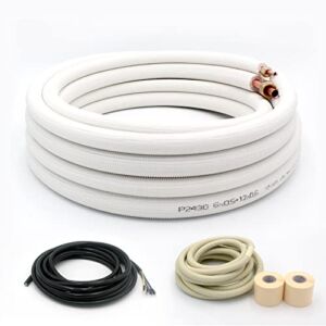 16 Ft Air Conditioning Copper Tubing Pipe Extension Set,Copper Pipes 1/4″ & 3/8″ with 3/8″ PE Thickened for Mini Split AC and Heating Equipment Insulated Coil Line Set HVAC (1/4″ + 3/8″ WITH NUTS)