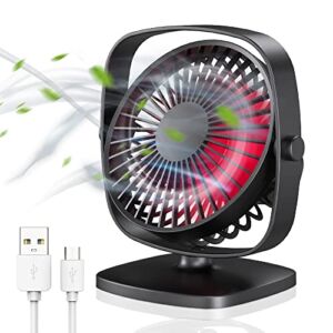 WITHOUSE Small Desk Fan, Portable Mini Fan for Bedroom USB Personal Rechargeable Battery Operated Table Cooling Fan 3 Speed 360°Rotation for Baby Home Office Indoor Outdoor Travel Camping-Black& Red