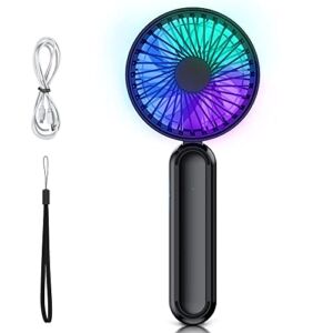 VersionTECH. Portable HandHeld Fan, Personal USB Hand Fans with RGB Color Light, 5 Speed Foldable Table Fan with Rechargeable Battery Operated for Travel Office Room