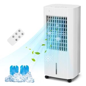 COSTWAY Evaporative Air Cooler, Portable Swamp Cooler with Remote, 2 Ice Packs, 15H Timer, 1.3 Gal Water Tank, 60° Oscillation, 3 Modes, 3 Speeds, LED Display, Evaporative Cooler for Bedroom Office