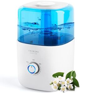 ASAKUKI Humidifiers for Bedroom, 3L Top Fill Cool Mist Humidifiers Ultrasonic Air Humidifier for Baby Kids Nursery Plants Quiet, Vaporizer Humidifier for Home with 360°Nozzle, Auto-Shut Off, White