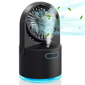 Desk Misting Fan with 300ML Large Water Tank Personal Table Fan with 3 Speed Strong Wind Portable Misting Fan with 7 Colorful Nightlights for Home, Outdoor (Black)