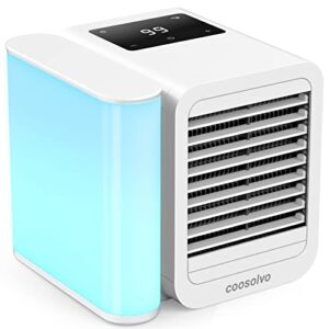 Coosolvo Portable Air Conditioner, Personal Air Cooler with Quiet Multi-Speed Cooling Fan, Evaporative Mini Cooler with 1000ml Water Tank, Mini AC Unit with 7 Color LED Light, USB Air Conditioner