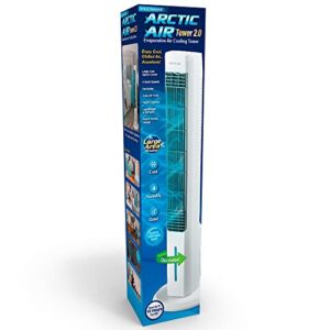 Arctic Air Tower 2.0 Evaporative Air Cooler – Large Area Room Cooling, 4 Speed Settings, Quiet Oscillation, Space-Saving, Perfect for Bedroom, Living Room, Office & More