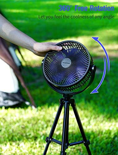10000mAh Portable Battery Pedestal Fan, 8″ Rechargeable Battery Operated Tripod Fan with Tent Hook, 37 Hours Work Time, Adjustable Height, 4 Speeds Camping Fan, Quiet, Ideal for Outdoor Fishing Travel | The Storepaperoomates Retail Market - Fast Affordable Shopping