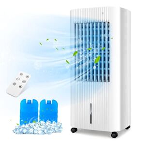 COSTWAY Portable Evaporative Air Cooler, 60°Oscillation Swamp Cooler with Remote Control, 2 Ice Packs, 15H Timer, 1.3 Gal Water Tank, 3 Modes, 3 Speeds, LED Display, Quiet Air Cooler for Bedroom Office Home