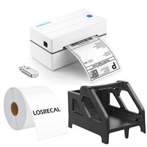 LOSRECAL Shipping Label Printer with Pack of 500 4×6 Roll Labels, Paper Holder, Upgraded 4×6 Thermal Shipping Label Printer, Desktop Barcode Label Printer for Shipping Packages Home Small Business