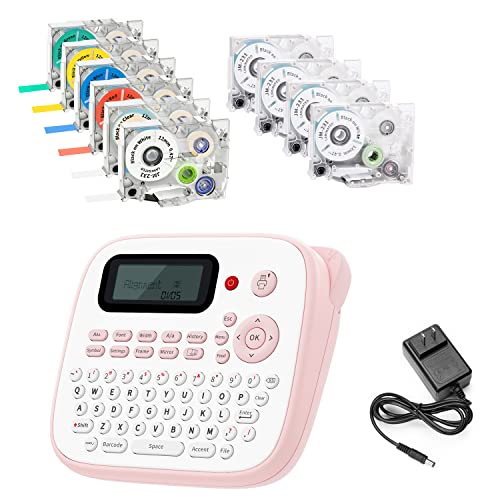 Handheld Label Maker Machine with Tape D210S Portable Labeler Label Printer for Labeling with 10 Laminated Label Makers Tapes JM231, QWERTY Keyboard for Office Home Organization with AC Adapter, Pink | The Storepaperoomates Retail Market - Fast Affordable Shopping