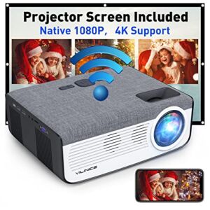5G WiFi Bluetooth Projector, 2022 Upgraded VILINICE Native 1080P Video Projector with 100″ Screen, 10000L Support 4K Outdoor Projector Home Theater, Compatible with PC/TV Stick/Smartphone/PS5/DVD