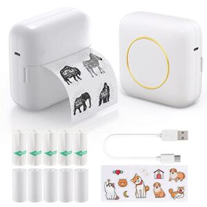 Mini Printer Portable Bluetooth-compatible Photo Printer with 10 Rolls Paper, Inkless Pocket Printer for iPhone Thermal Sticker Maker Machine Label Printer for Receipt Picture Notes Study Home Office