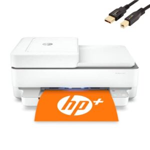 HP Envy 6458e All-in-One Wireless Color Inkjet Printer, 2-Sided Printing, Copy, scan, Fax, 10 ppm, 4800 x 1200 dpi, 35-Sheet ADF, Dual-Band WiFi, Instant Ink Ready, White, W/MD Cable