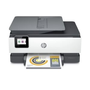 HP OfficeJet 8022e All-in-One Wireless Color Inkjet Printer, Print Copy Scan Fax, 35 Sheets ADF, WiFi USB Connectivity, 6 Months Instant Ink Included, Black and White, W/MD Printer Cable
