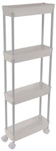 Sooyee 4 Tier Slim Storage Cart Mobile Shelving Unit Organizer Slide Out Storage Rolling Utility Cart Tower Rack for Kitchen Bathroom Laundry Narrow Places, Plastic & Stainless Steel,White