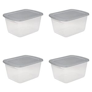 Sterilite 17416A04 60 Quart, 4-Pack Storage Box, Clear base with Cement lid