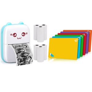 Portable Printer and Flexible Plastic Cutting Board Mats, Mini Pocket Wireless Bluetooth Thermal Printers with 6 Rolls Printing Paper, Set of 6 Colorful Chopping Boards