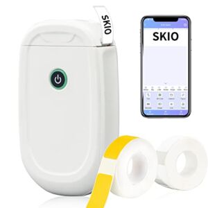 Label Maker Machine with Tape(Yellow&White), SKIO L11 Portable Bluetooth Mini Label Printer for Labeling-no Ink Handheld Small Labeler Machine with Phone App, Fonts, Designs,Symbols,Barcode