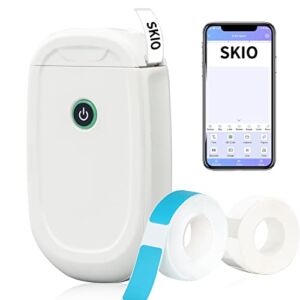 Label Maker Machine with Tape(Blue & White), SKIO L11 Portable Bluetooth Mini Label Printer for Labeling-no Ink Handheld Small Labeler Machine with Phone App, Fonts, Designs,Symbols,Barcode