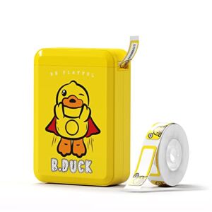 NIIMBOT & B.Duck Co-Branded D110 Thermal Label Makers with 1 Roll Cartoon Tape, Portable Cute Mini Bluetooth Sticker Printer for Home Office School Use, Mobile Phone Editable, Printable Width 0.47”