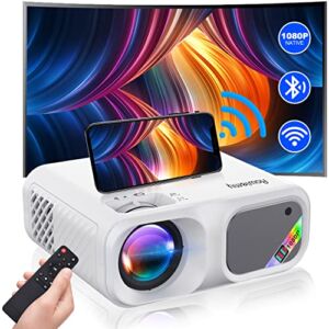 Native 1080P Projector with WiFi and Bluetooth 4K Supported Outdoor Movie Projector 220″ Display Mini Projector Home Theater Video Projector Compatible with iOS/Android/Win/TV Stick