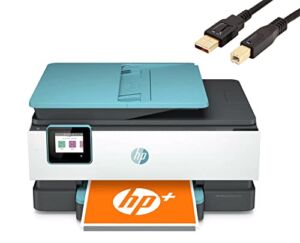 HP OfficeJet Pro 80 Series, All-in-One Wireless Color Inkjet Printer, 2.7″ Color Touchscreen, Print Copy Scan Fax, 20ppm, Auto 2-Sided Printing, HP+ Smart Printing System, with MTC Printer Cable