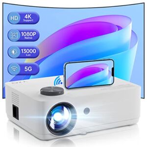 Projector 5G WiFi 1080P Native Projector, 4K Support 500 ANSI 13000L Max 300” Display YZQ Projector for Gaming Teather and Outdoor, 50% Zoom 120000H Life, Compatible with Phones/Laptops/TV Stick/PS5