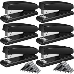 6 Pieces Stapler Desktop Staplers with 3000 Staples Heavy Duty Office Stapler 25 Sheet Capacity Desk Staplers for School Office (Black)