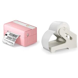 JADENS Pink Thermal Label Printer & White Label Holder, Label Holder for Rolls and Fan-fold Labels & Bluetooth Thermal Label Printer