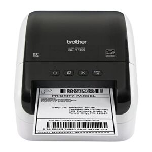 Brother QL-1100 Wide Format Thermal Label Printer – USB Connectivity, 4″ Wide, 300 x 300 dpi, 69 Labels Per Minute Professional Monochrome Postage and Barcode Printer Cbmoun