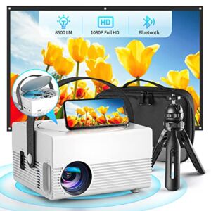 Mini Projector Built in DVD Player, FELEMAN 1080P HD Portable Bluetooth Projector with HiFi Speaker, 8500L Home Theater Movie Projector Compatible with HDMI/TV Stick/AV/USB/Smartphone