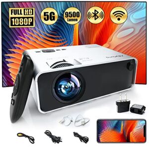 Mini Portable Projector with WiFi and blueooth ,Video Projector,2022 Upgrade 1080P HD Projector,50,000Hrs LED Lamp Life, Built in HI-FI Speakers Compatible with HDMI, VGA, TF, AV ,USB＆Conversion Plug