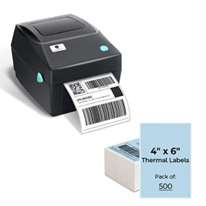 Thermal Label Printer with Blue Labels 500pcs – 150mm/s 4×6 Shipping Label Printer for Shipping Packages, Compatible with Etsy, Shopify, Ebay, Amazon, FedEx, UPS, USPS, Support Windows and Mac, Black
