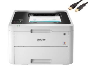 Brother HL-L32 30CDW Compact Digital Color Laser Printer, LCD, 25ppm, 250-sheet, with Wireless and Duplex Printing, Durlyfish USB Printer Cable