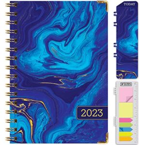 HARDCOVER 2023 Planner: (November 2022 Through December 2023) 5.5″x8″ Daily Weekly Monthly Planner Yearly Agenda. Bookmark, Pocket Folder and Sticky Note Set (Dark Blue Marble)
