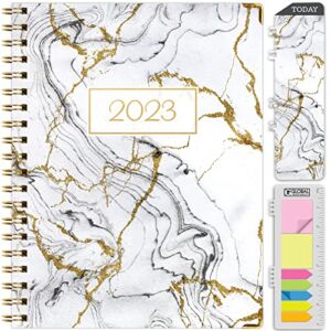 HARDCOVER 2023 Planner: (November 2022 Through December 2023) 8.5″x11″ Daily Weekly Monthly Planner Yearly Agenda. Bookmark, Pocket Folder and Sticky Note Set (Gray/Gold Marble)