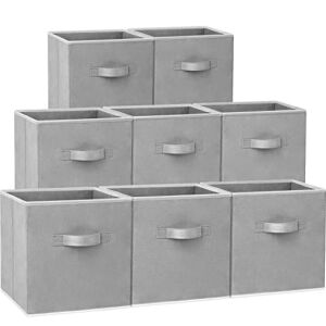Storage Cubes, 13×13 Large Cube Storage Bins (Set of 8), Fabric Collapsible Storage Bins with Dual Handles, Foldable Cube Baskets for Shelf, Closet Organizers and Storage Box (Grey)