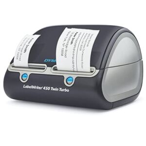 DYMO LabelWriter 450 Twin Turbo Direct Thermal Label Printer, USB Connectivity Monochrome Barcode Label Maker – Print up to 71 Labels Per Minute, 300 x 600 dpi, 2.20″ Maximum Print Width, BROAGE