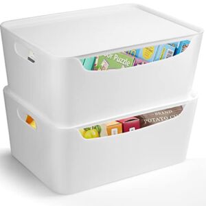 White Plastic Storage Bins With Lids Pantry Organization And Storage, Stackable Storage Bins, Refrigerator Organizer Bins, Plastic Storage Baskets For Shelves, Under Sink Organizers And Storage Box